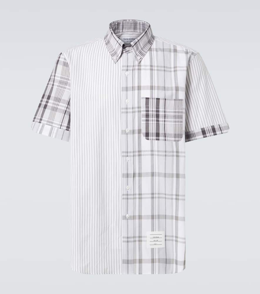 Thom Browne Striped Patchwork Cotton Shirt In Grey