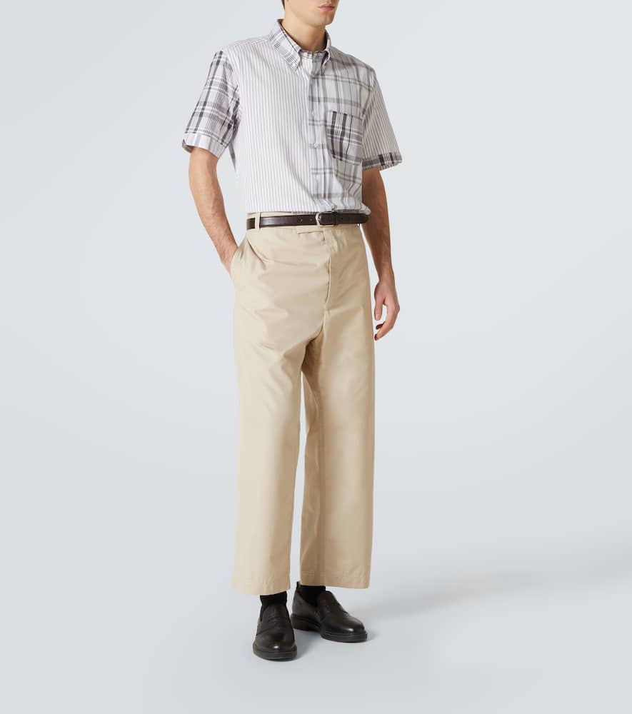 Thom Browne Striped Patchwork Cotton Shirt In Grey