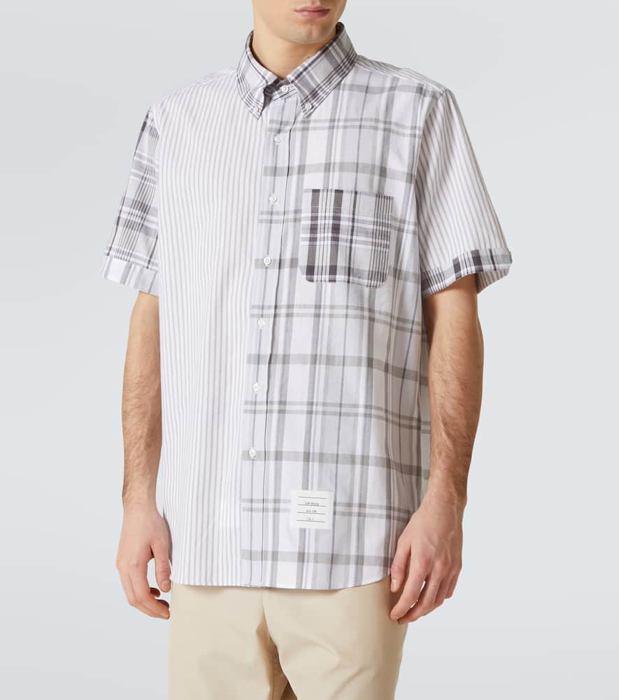 Thom Browne Striped Patchwork Cotton Shirt In Grey