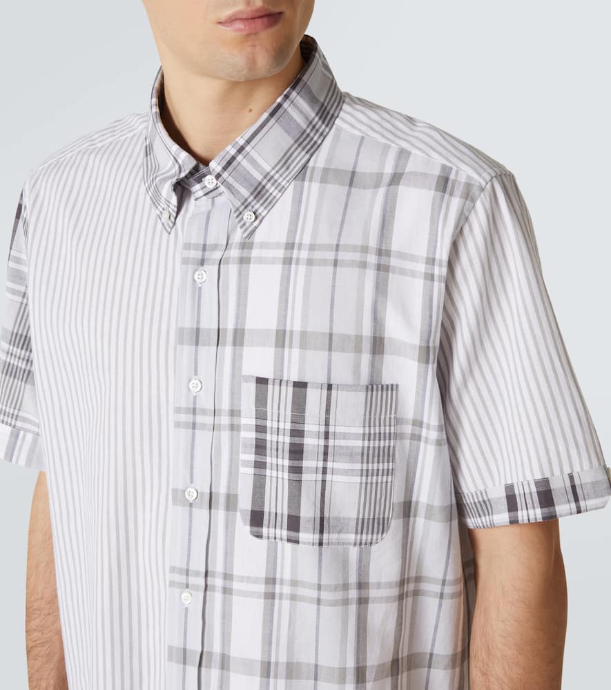 Thom Browne Striped Patchwork Cotton Shirt In Grey