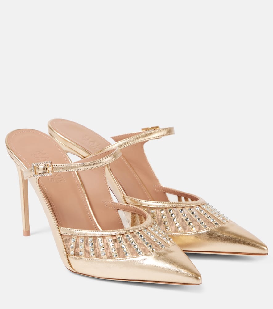 Bardot 90 metallic leather mules