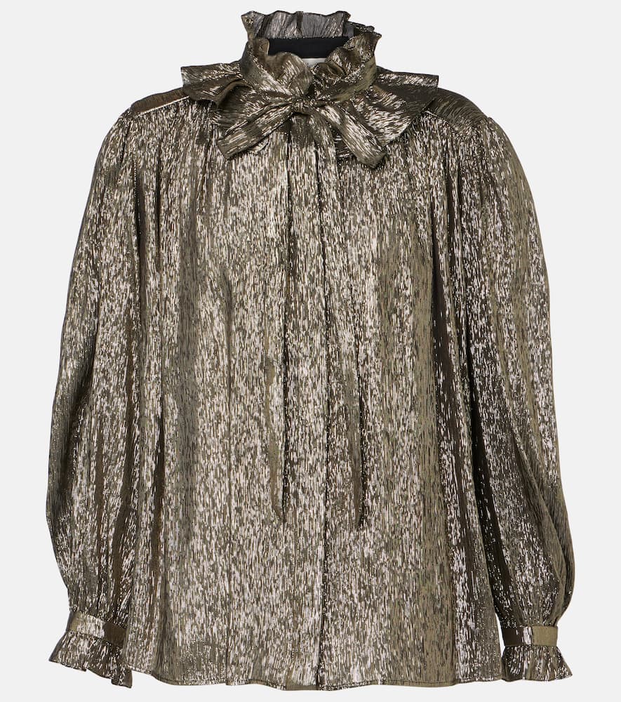 Chloé Gathered Fluid Silk Blouse In Metallic