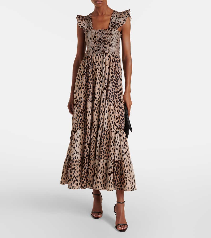 Shop Rixo London Tiered Leopard-print Cotton Maxi Dress