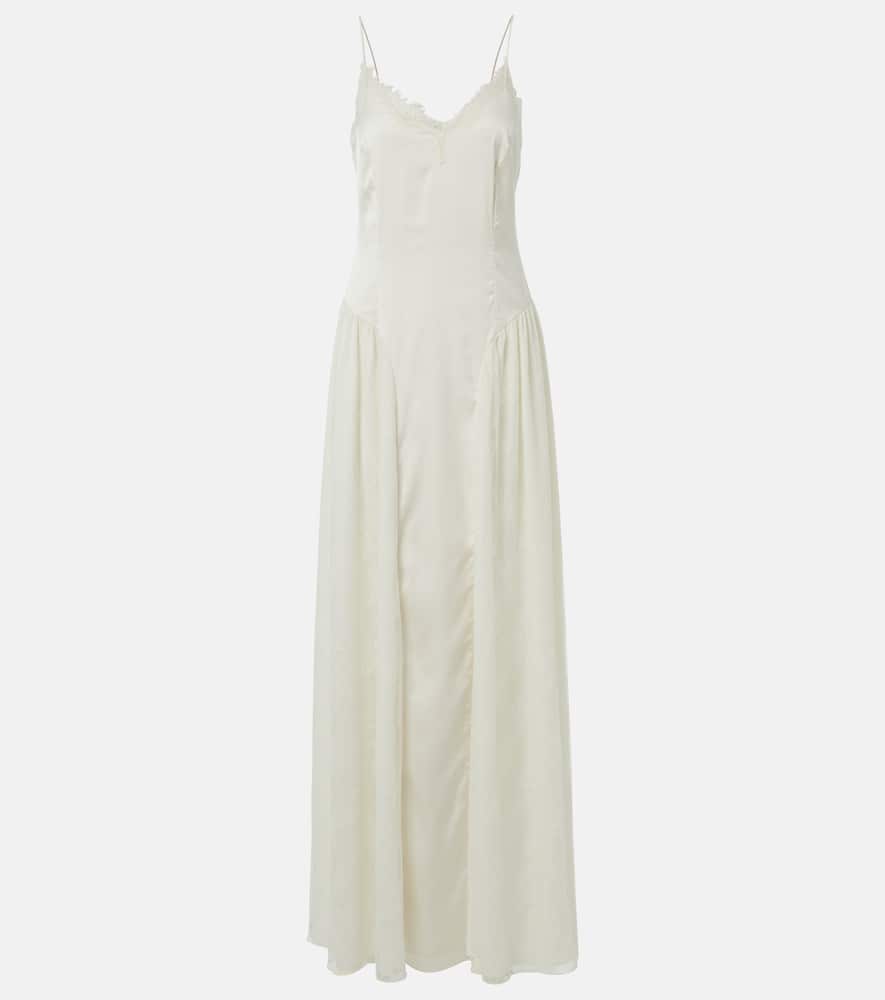 Bridal lace-trimmed satin maxi dress