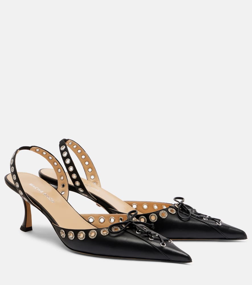 Mach&mach Crystalized Corset 65 Leather Slingback Pumps In Black