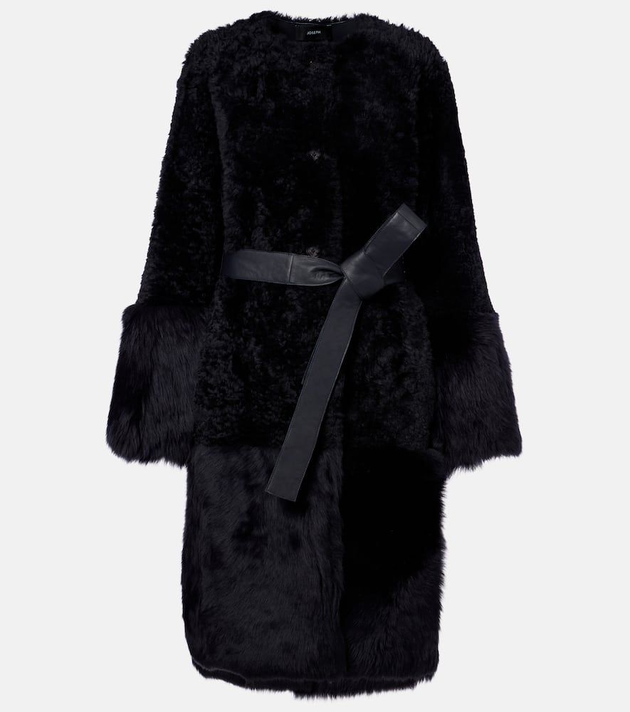 Joseph Tina Belted Shearling Coat In Black