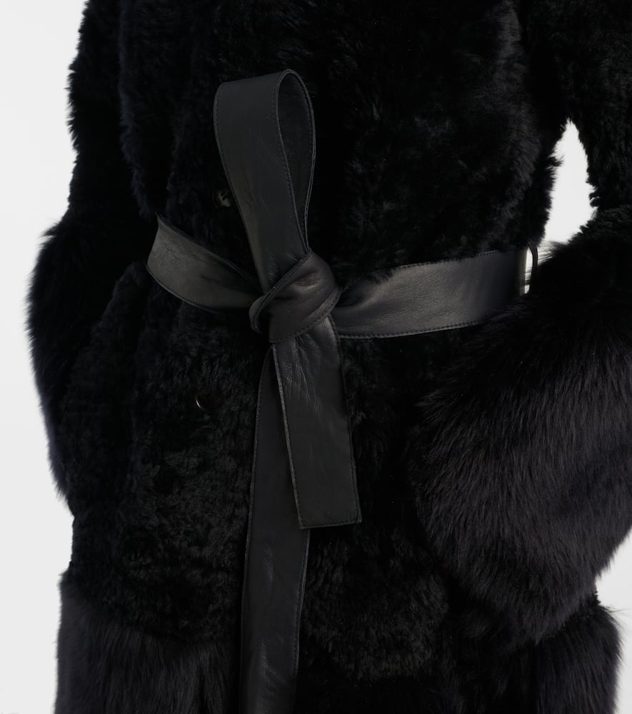 Joseph Tina Belted Shearling Coat In Black