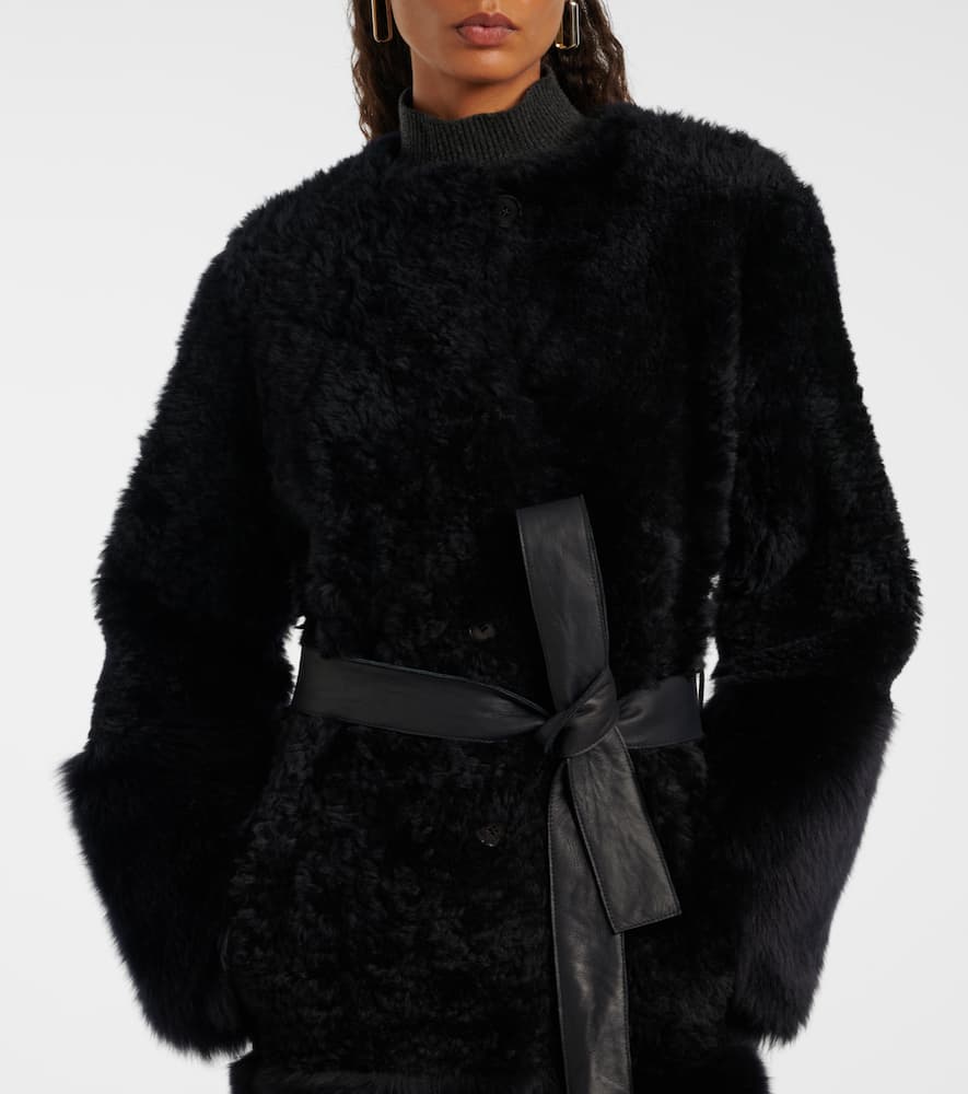 Joseph Tina Belted Shearling Coat In Black