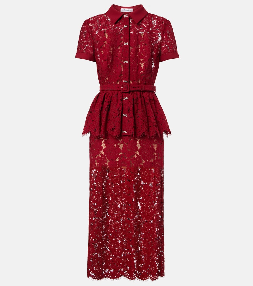 Belted peplum lace midi dress