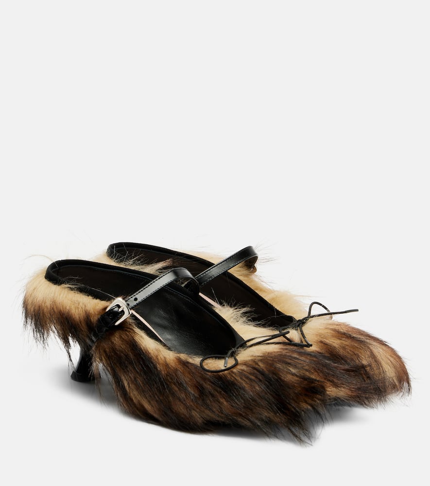 Grip faux fur and canvas mules