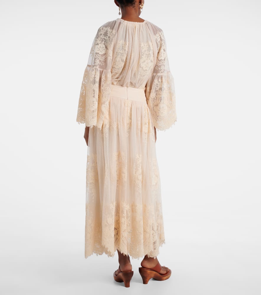 Zimmermann Hypnotic Gathered Flocked Lace Maxi Skirt In Yellow