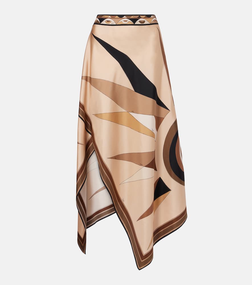 Pucci Hawaii Silk Satin Midi Skirt In Multi