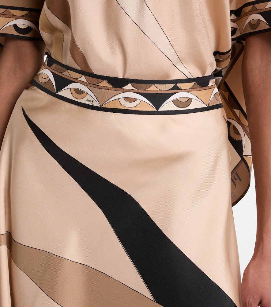 Pucci Hawaii Silk Satin Midi Skirt In Multi