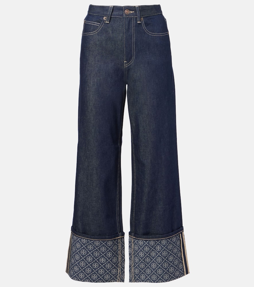 Tory Burch Monogram Wide-leg Jeans In Blue