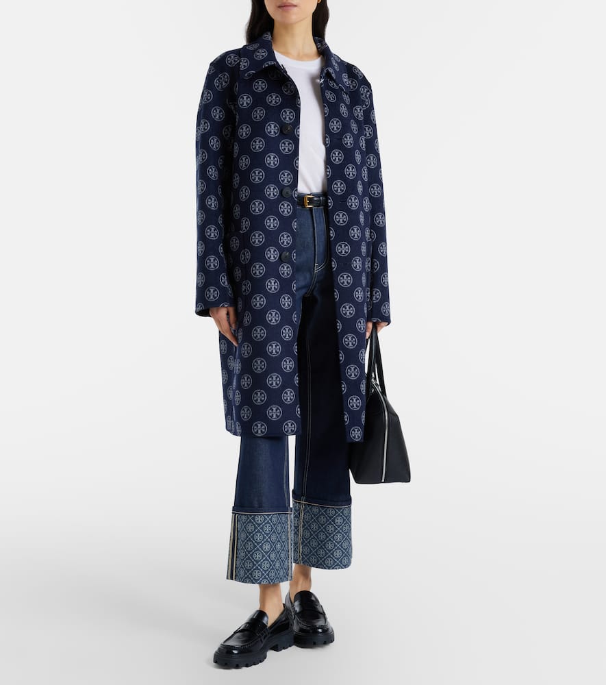 Tory Burch Monogram Wide-leg Jeans In Blue