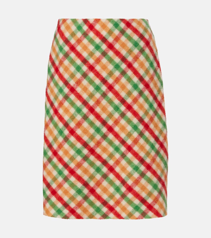 Miu Miu Checked Wool-blend Pencil Skirt In Multi