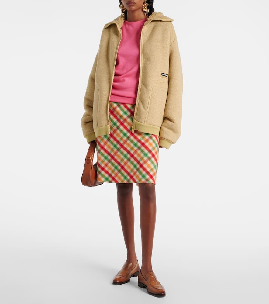 Miu Miu Checked Wool-blend Pencil Skirt In Multi