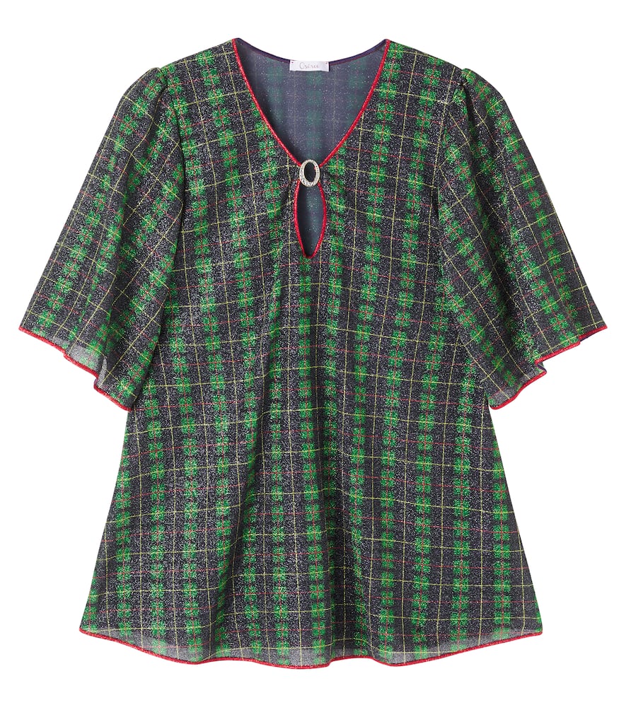 Oseree Oséree Kids Plaid Lamé Kaftan In Green