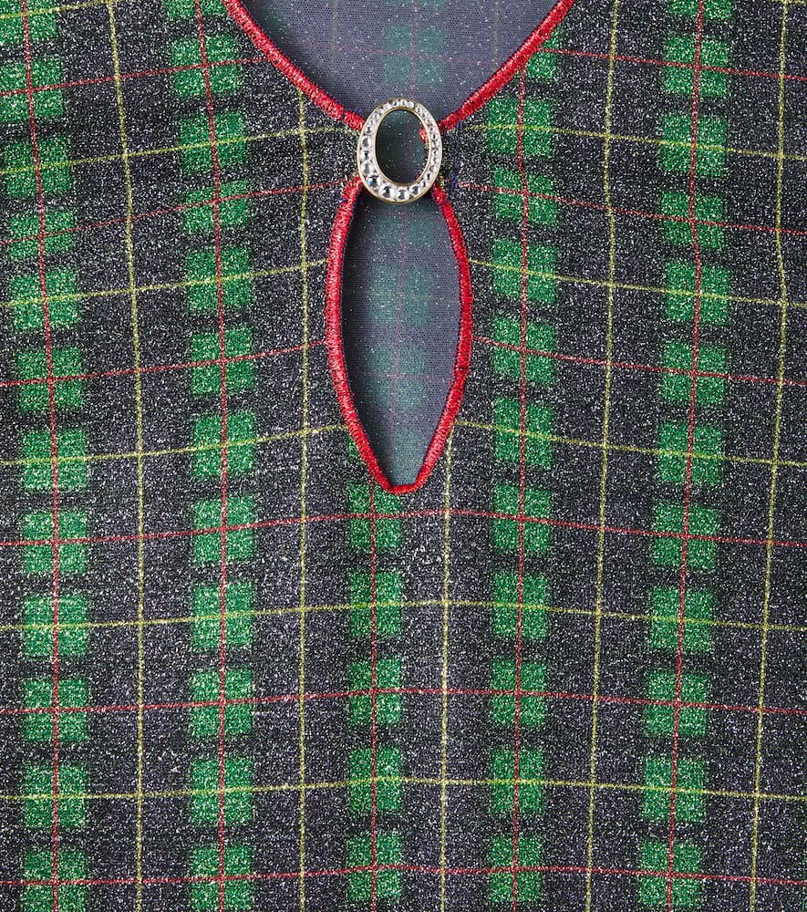 Oseree Oséree Kids Plaid Lamé Kaftan In Green