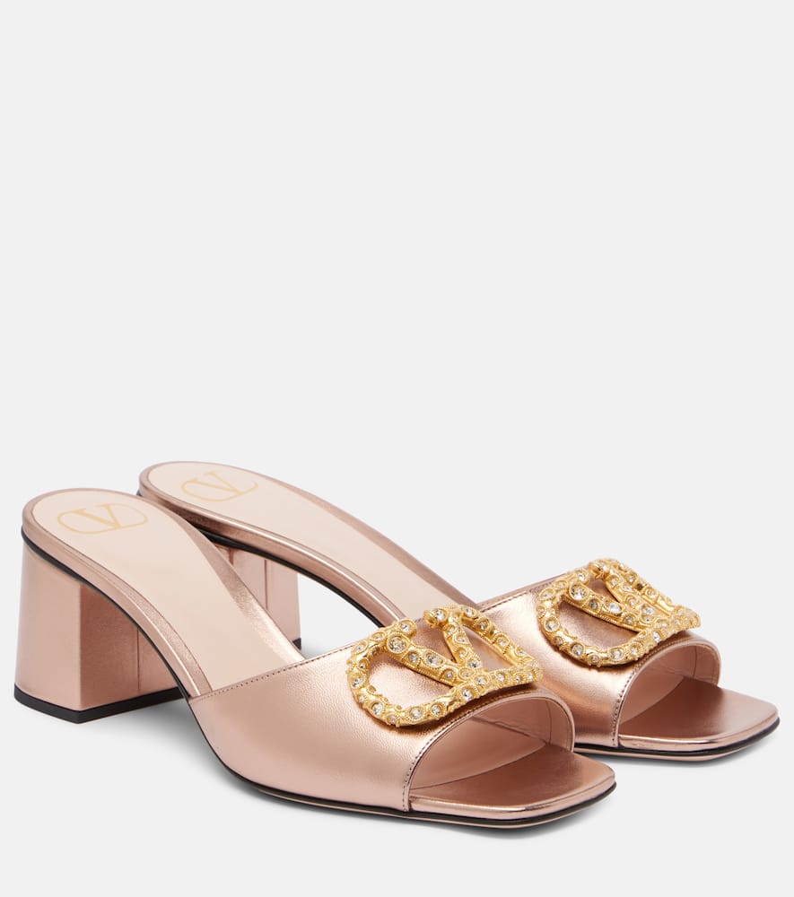 Valentino Garavani Vlogo 60 Metallic Leather Mules In Pink