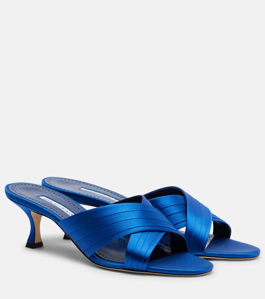 Manolo Blahnik Viera 50 Satin Mules In Blue