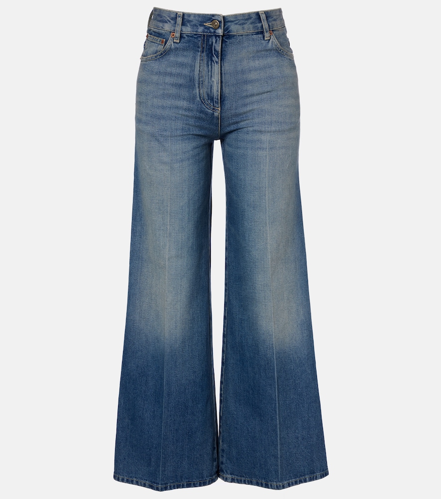 Valentino Women's Blue Vgold Wide-Leg Faded Jeans Size 28 - Mytheresa