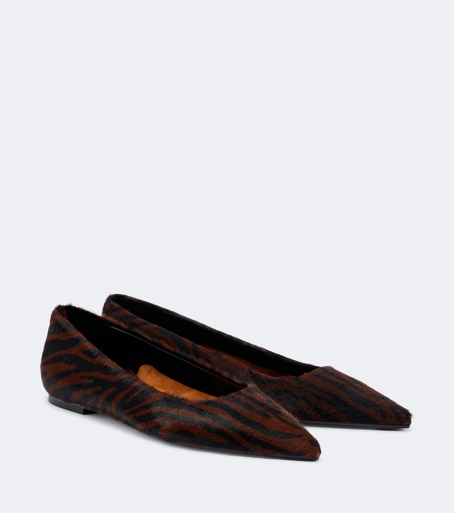 Aeyde Cassy Zebra-print Calf Hair Ballet Flats In Brown