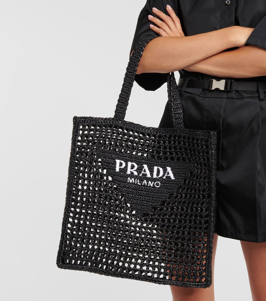Prada Small raffia-effect crochet shopper