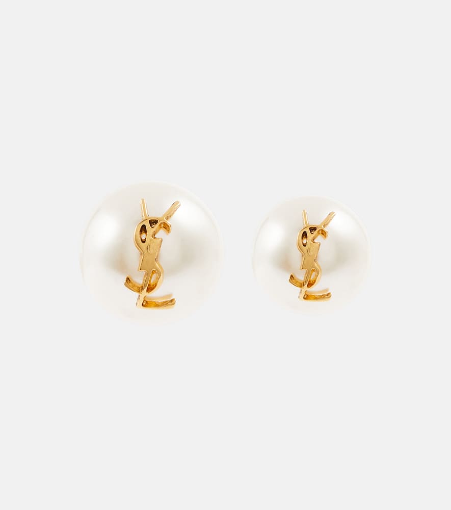 Logo faux pearl stud earrings
