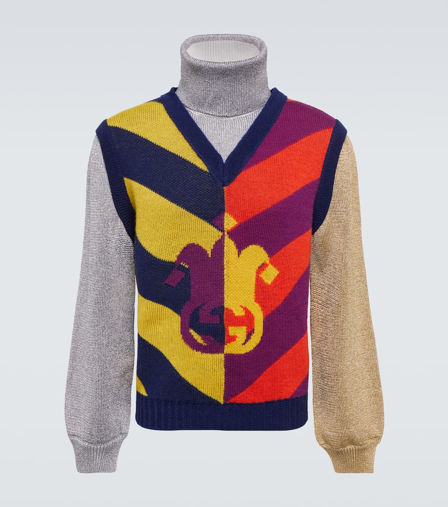 GUCCI STRIPED JACQUARD WOOL SWEATER