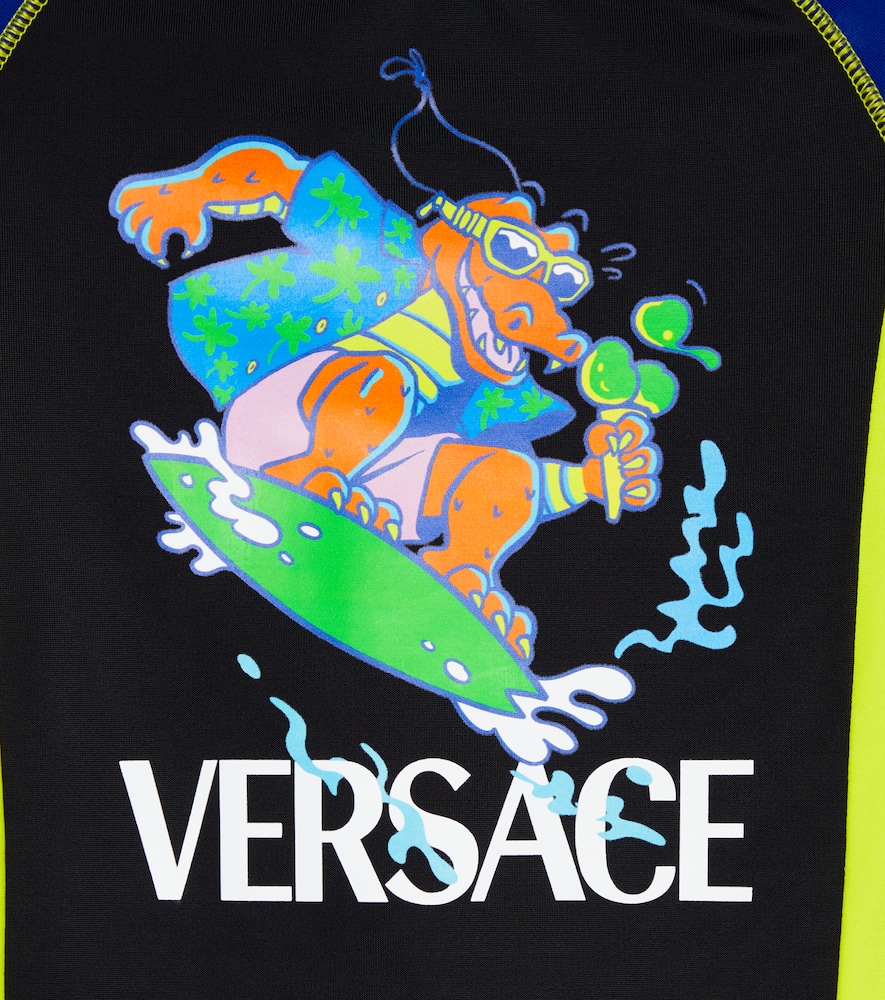 Shop Versace Printed Rashguard Swimsuit In Iris+acid Lime+nero