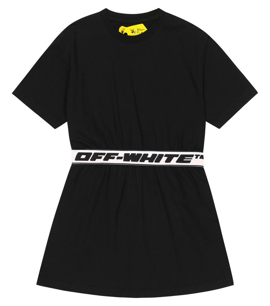 Off-white Kids' Logo-tape Waistband Dress In Black