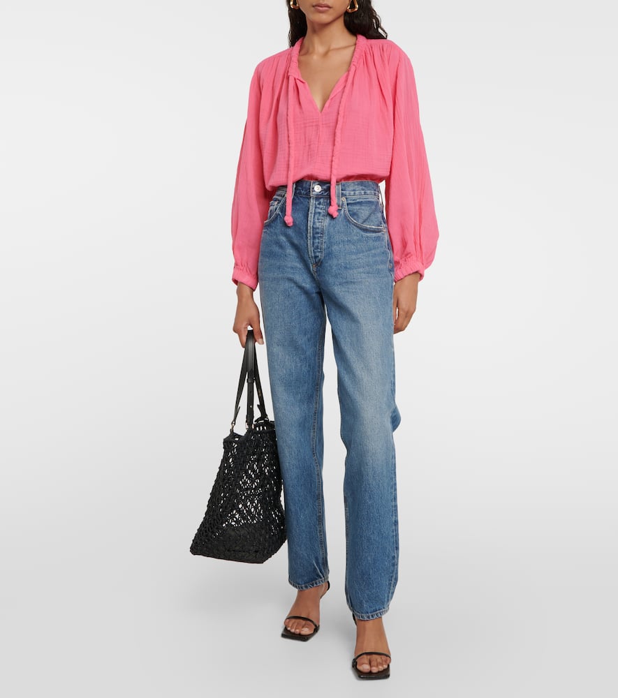 Shop Velvet Kathleen Cotton Gauze Top In Pink