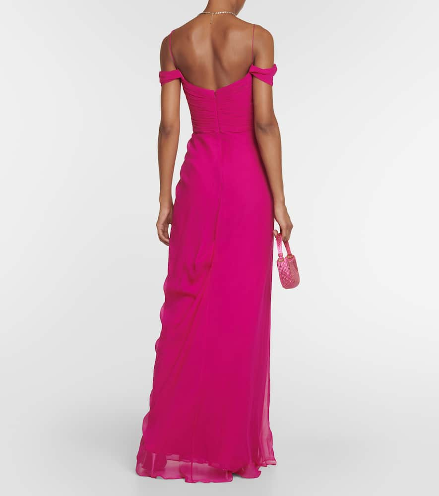 Shop Costarellos Draped Silk Gown In Pink