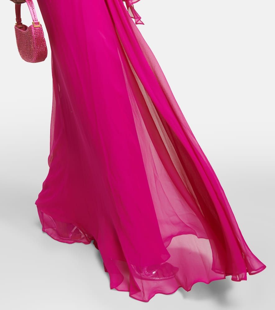 Shop Costarellos Draped Silk Gown In Pink