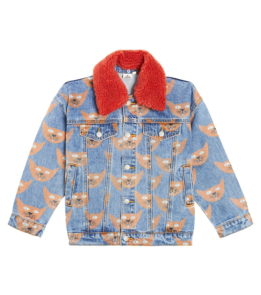 Jellymallow Kids' Cat Printed Denim Jacket In Blue