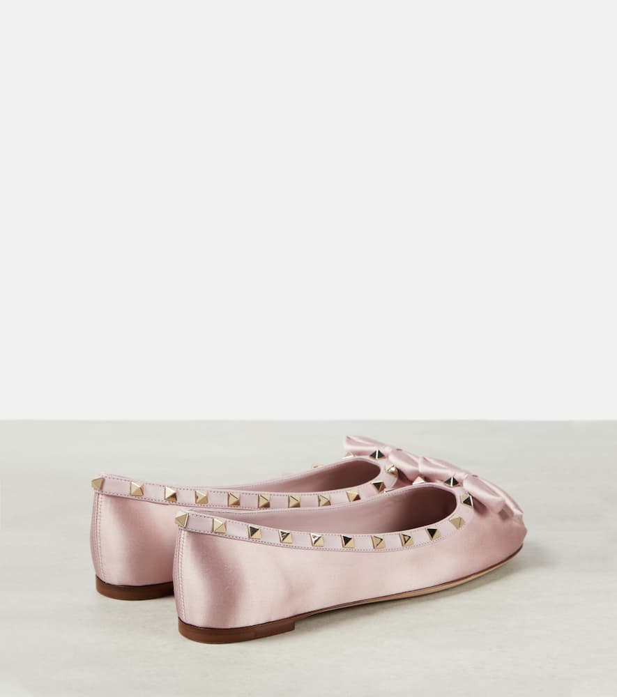 Valentino Rockstud Leather-trimmed Satin Ballet Flats In Purple
