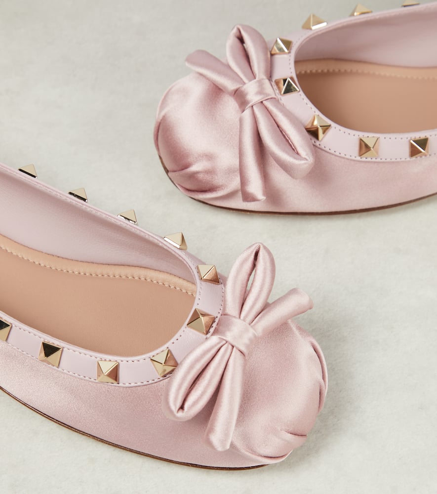 Valentino Rockstud Leather-trimmed Satin Ballet Flats In Purple