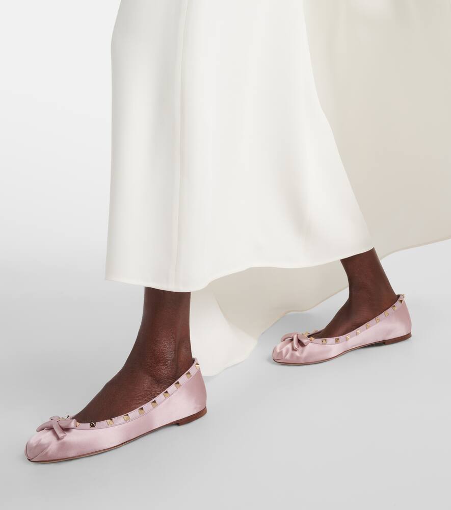 Valentino Rockstud Leather-trimmed Satin Ballet Flats In Purple