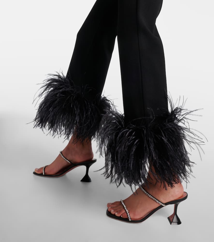 Amina Muaddi Gilda Embellished Slip-on Heeled Sandals In Black Satin In Black