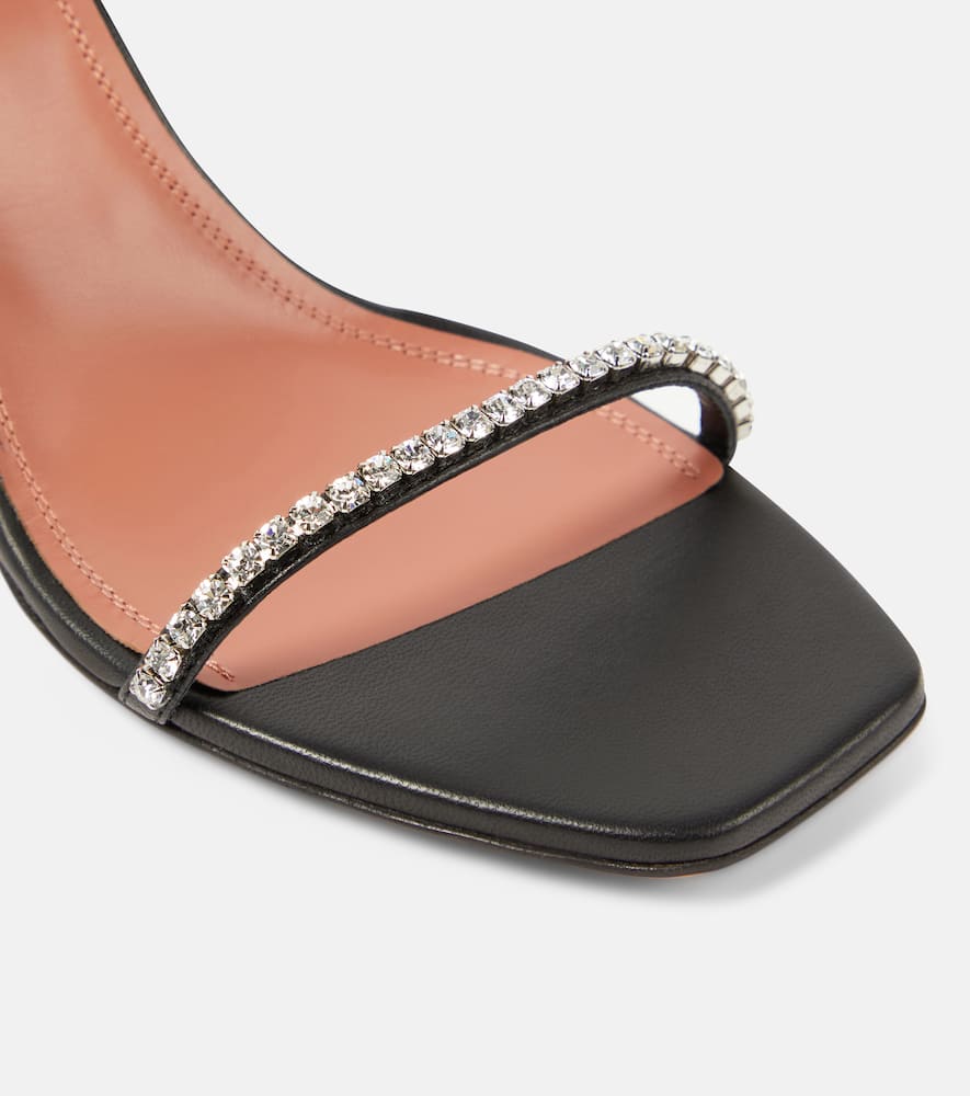 Amina Muaddi Gilda Embellished Slip-on Heeled Sandals In Black Satin In Black