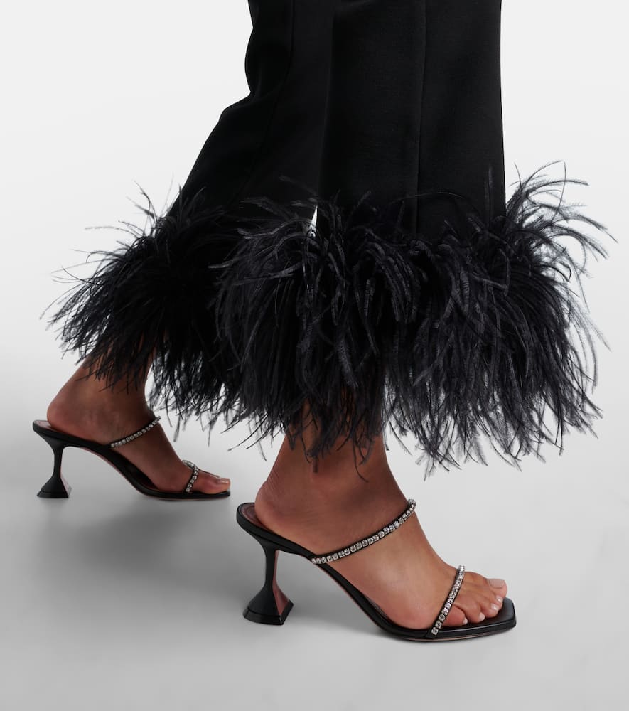 Amina Muaddi Gilda Embellished Slip-on Heeled Sandals In Black Satin In Black