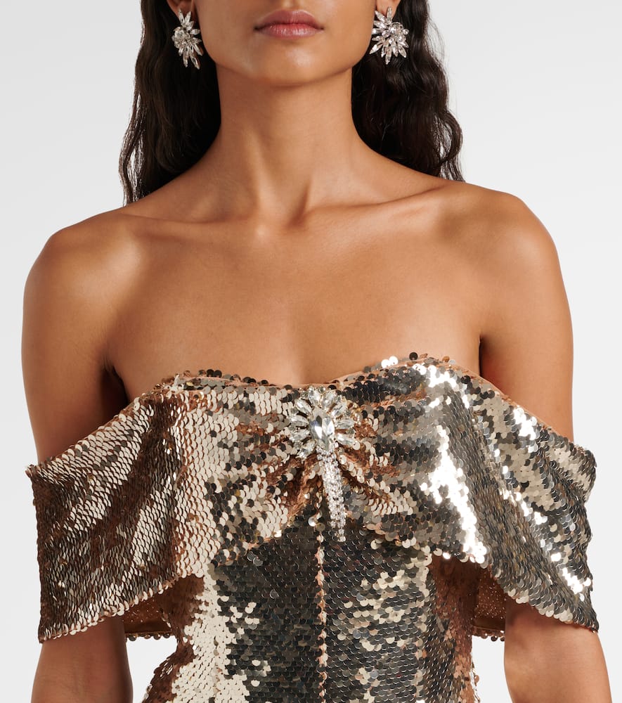 Self-portrait Self Portrait Short Dress With Off The Shoulders In Gold