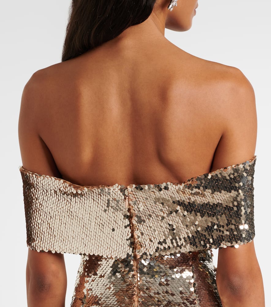Self-portrait Self Portrait Short Dress With Off The Shoulders In Gold