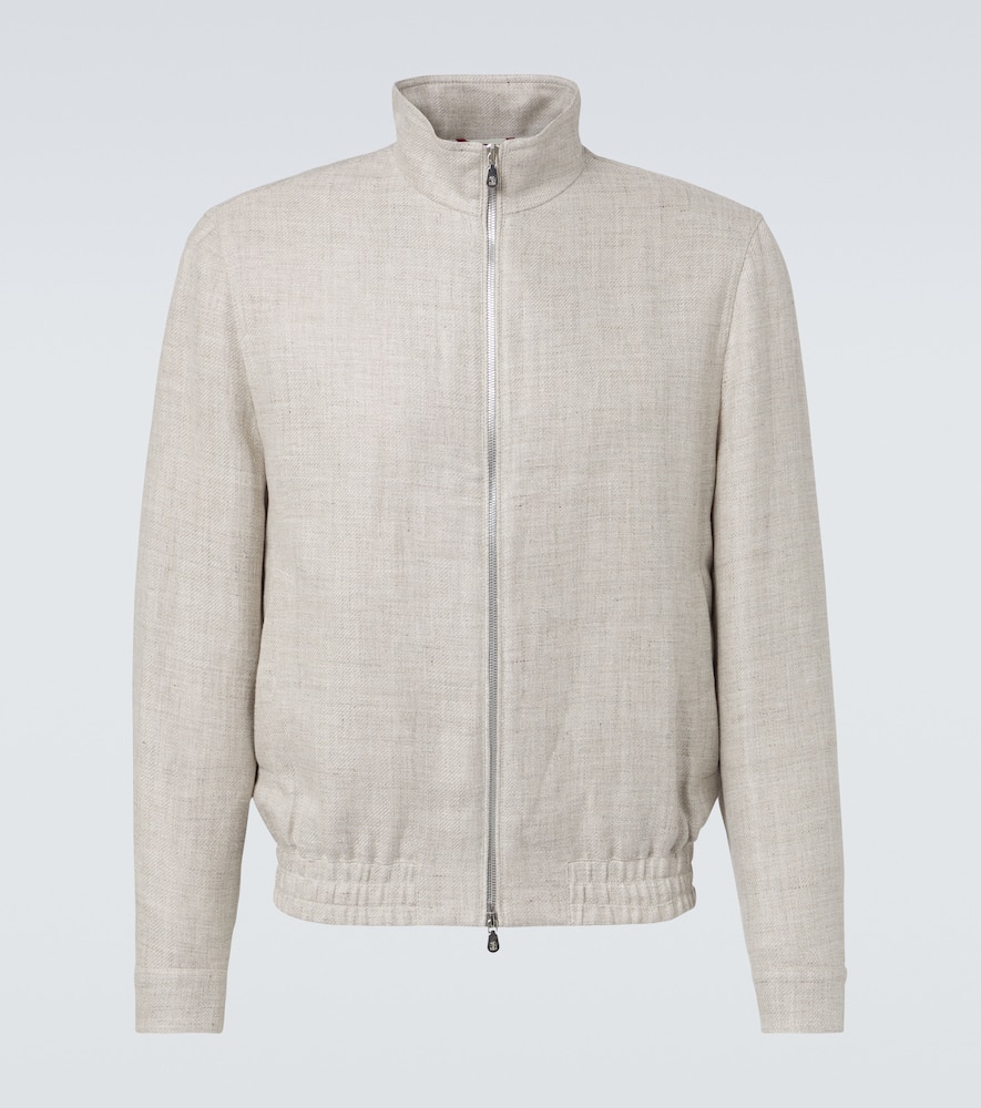 Brunello Cucinelli Linen And Wool Bomber Jacket In Beige