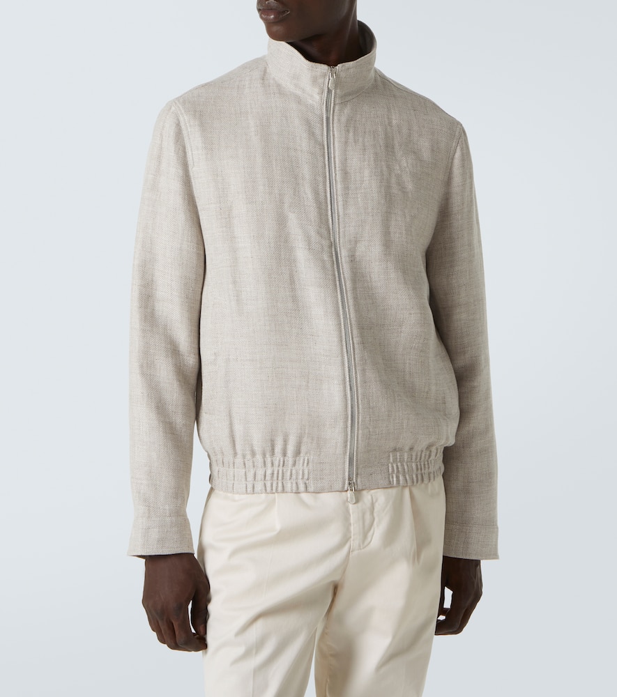 Brunello Cucinelli Linen And Wool Bomber Jacket In Beige