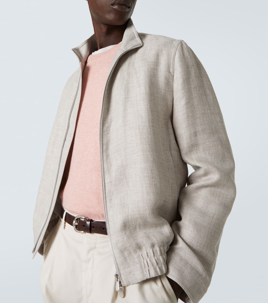Brunello Cucinelli Linen And Wool Bomber Jacket In Beige