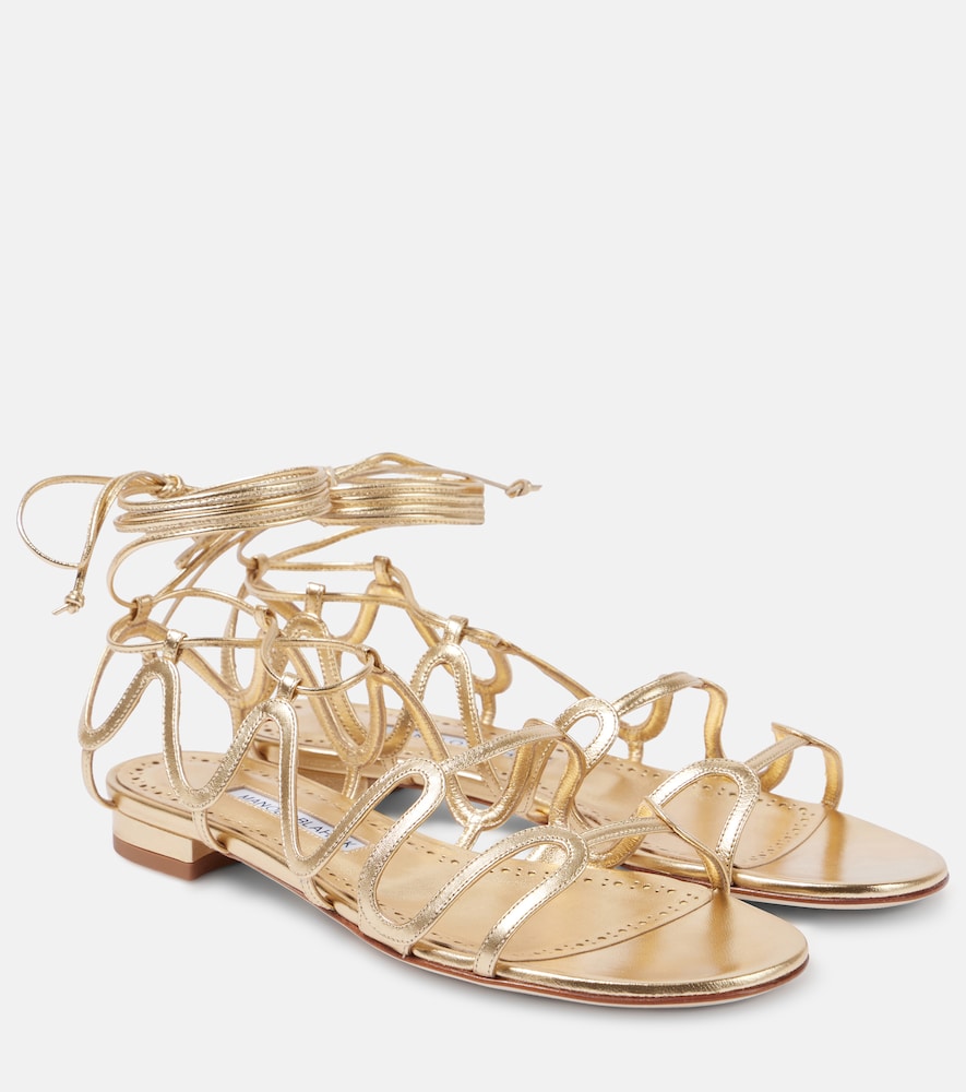 Manolo Blahnik Sandales Fawdaflat en cuir mtallis 752 €