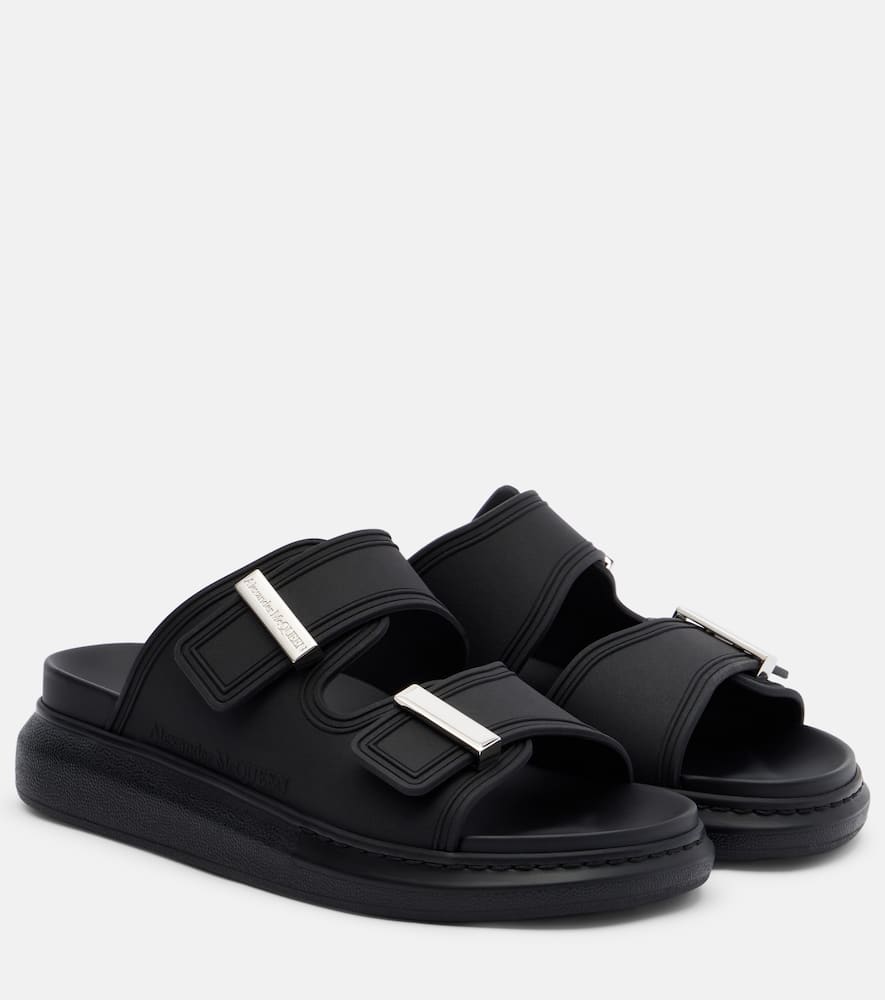 Alexander Mcqueen 50mm Rubber Slide Sandals In Black