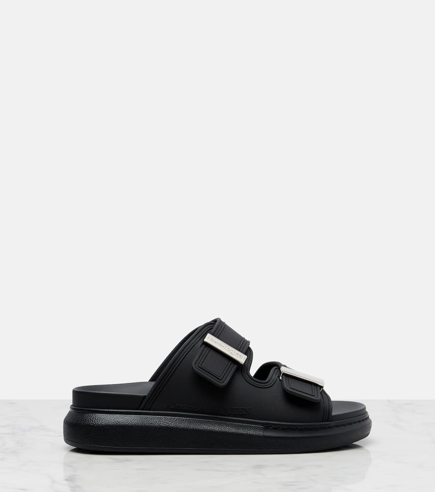 Alexander Mcqueen 50mm Rubber Slide Sandals In Black